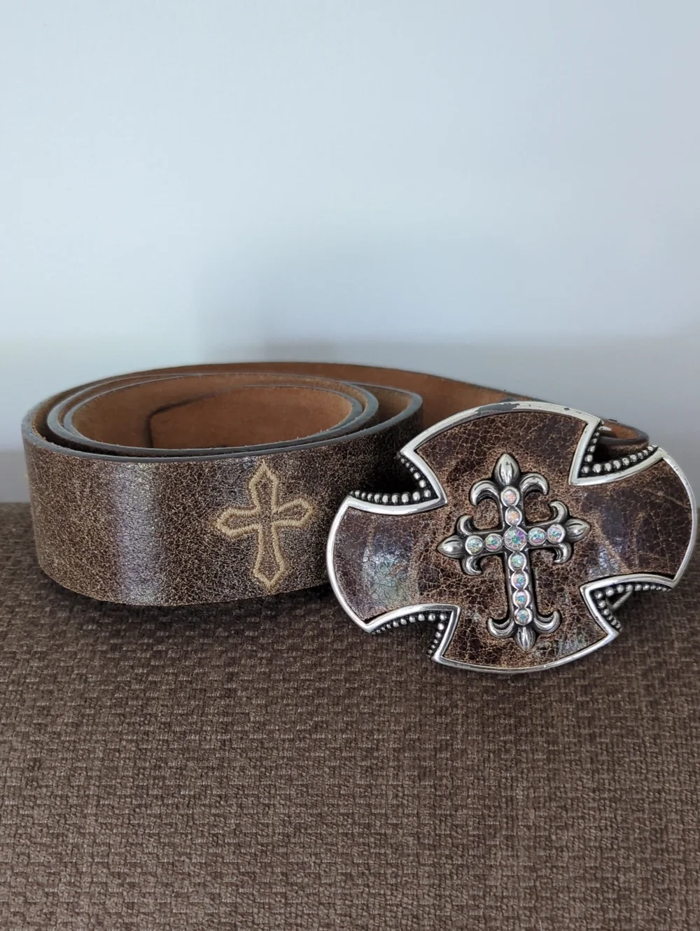 Justin Bent Rail Cross Distressed Brown Leather Belt